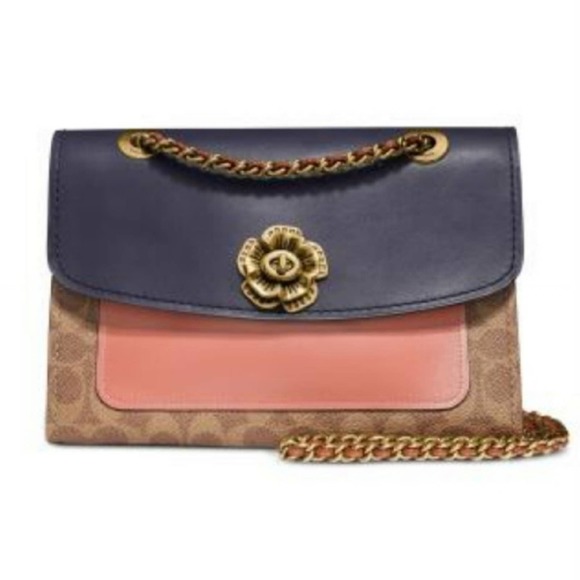 Coach Handbags - Coach 69586 Signature Colorblock Pocket Parker Shoulder Bag Light Peach/Navy